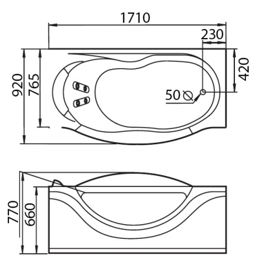 Акриловая ванна Gemy G9072 O L 171х92 L с гидромассажем