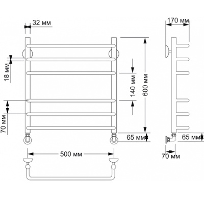 Водяной полотенцесушитель Secado Мерида 3 50х60 Бронза