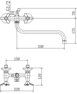 Смеситель для ванны Fashun A2212-2 универсальный Хром