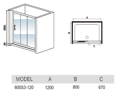 Душевая дверь в нишу WeltWasser WW600 S3 120 10000002739 L профиль Хром стекло прозрачное