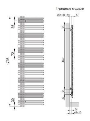 Полотенцесушитель Zehnder Yucca asymmetric YA-170-040 Белый