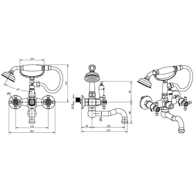 Смеситель для ванны Boheme Tradizionale Oro 293 Золото