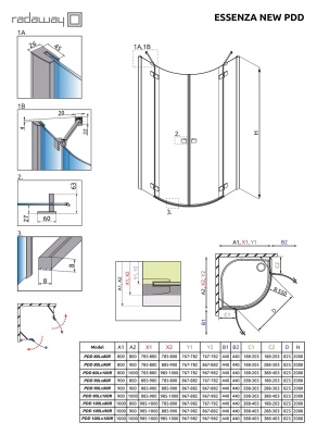 Дверь душевого уголка Radaway Essenza New PDD 80 L профиль Хром стекло прозрачное
