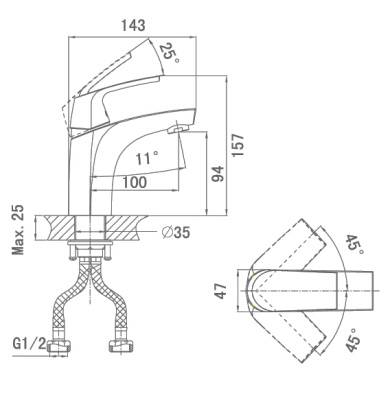 Смеситель для раковины D&K Feuerbach Rhein DA1282101 Хром