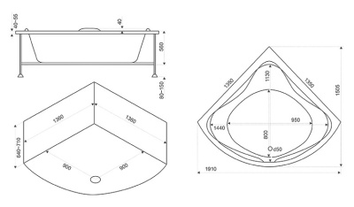 Акриловая ванна Bas Риола 135x135 без гидромассажа