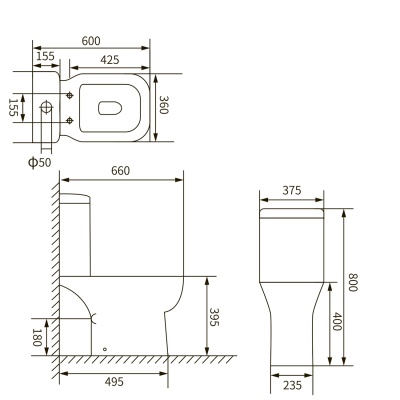 Унитаз компакт Acquasi Lando AS8600CPR без бачка и сиденья