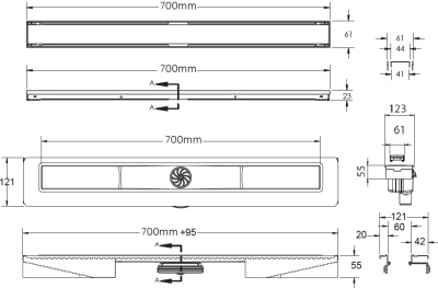 Душевой лоток Berges Wasserhaus B1 Keramik 700 092018 с решеткой Золото глянец