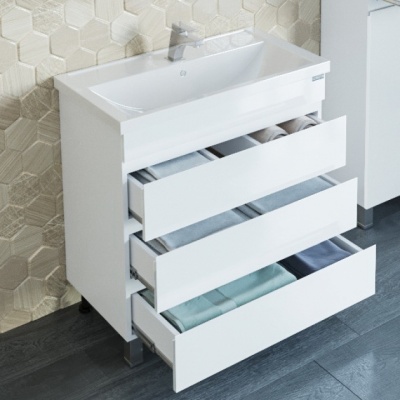 Тумба с раковиной СанТа Марс 80 3 ящика Белая