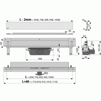 Душевой лоток Alcaplast Spa APZ5-SHADE-950 с решеткой Хром