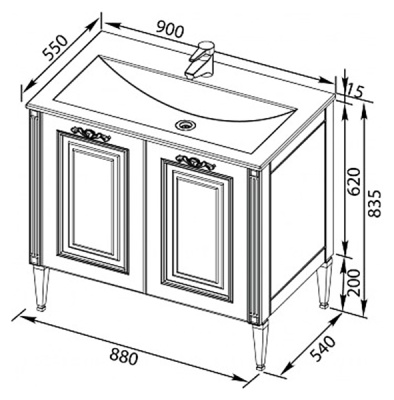 Тумба под раковину Aquanet Паола 90 181762 Белая серебро