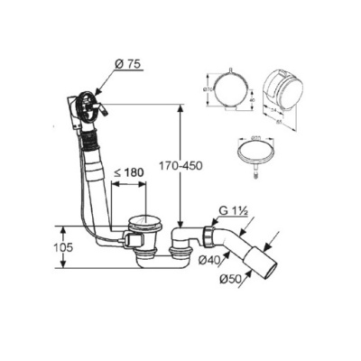 Слив-перелив Kludi Rotexa Multi 2120005N-00 с наливом полуавтомат Белый Хром