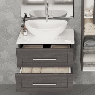 Тумба с раковиной СанТа Венера 70 221010 подвесная Дуб шале графит