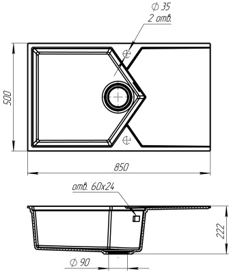 Кухонная мойка KitKraken Sea Graphite 85 Темно-серая