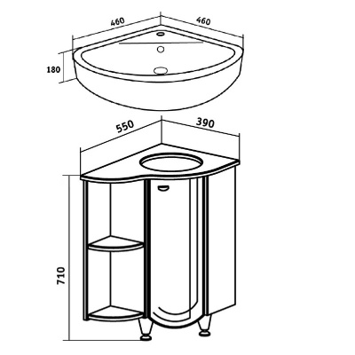 Тумба с раковиной Runo Бис 55 угловая Белая