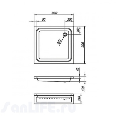 Акриловый поддон для душа Kolpa San Pearl Quat 90x90x24 Белый