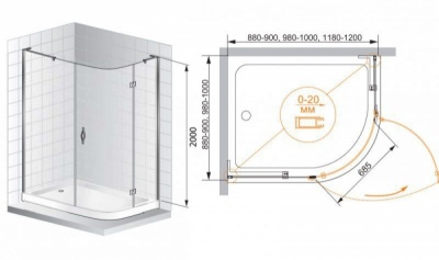 Душевой уголок Cezares BERGAMO-W-RH-1-120/100-ARCO-C-Cr-L-IV IV профиль Хром стекло прозрачное