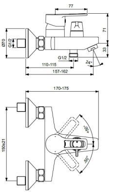 Смеситель для ванны Vidima Hype BA399AA Хром