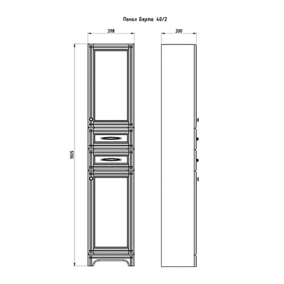 Шкаф пенал ASB-Woodline Берта 40 Белый патина серебро