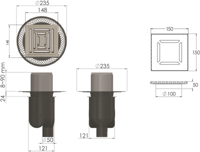 Душевой трап Berges Wasserhaus Platz Uno 150x150 090070 с решеткой Матовый хром