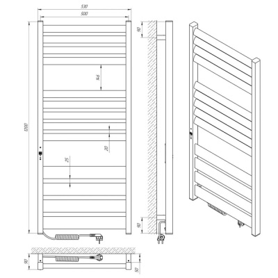 Электрический полотенцесушитель Laris Атлант Премиум ЧК П13 500x120 L 73207481 Черный матовый