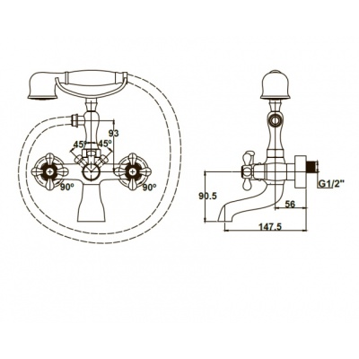 Смеситель для ванны Kaiser Carlson Style 44223-1/44222 Хром