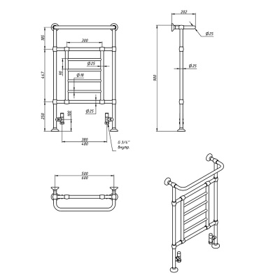Полотенцесушитель водяной Bronze de Luxe Омега Люкс 900x600 Хром