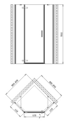 Душевой уголок Gemy Fall Tea 90х90 пятиугольный профиль Хром стекло прозрачное