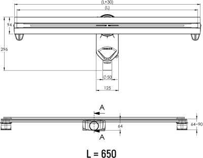 Душевой лоток Berges Wasserhaus Super Line 650 090181 с решеткой Матовый хром