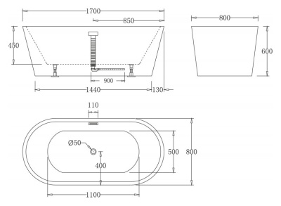 Акриловая ванна BelBagno BB71 Nero 170x80 Черная Белая