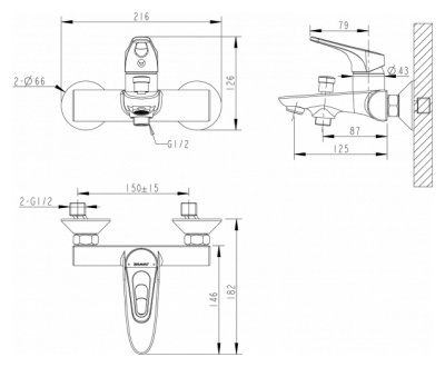 Смеситель для ванны Bravat Drop-D F648162C-01 Хром