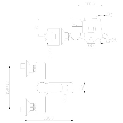 Смеситель для ванны Rossinka W35-31 Белый хром