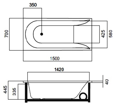 Акриловая ванна AM.PM Spirit Evo 150x70 с гидромассажем