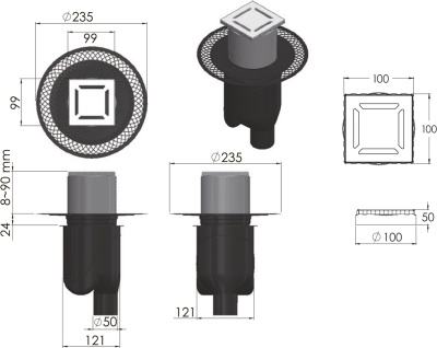 Душевой трап Berges Wasserhaus Platz Norma 100x100 090058 с решеткой Матовый хром