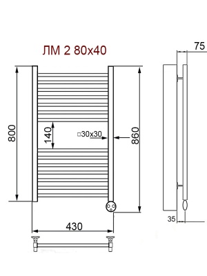 Электрический полотенцесушитель Ника Modern ЛМ 2 80x40 сухой тэн Хром 14 перекладин Электрический полотенцесушитель Ника Modern ЛМ 2 80x40 сухой тэн Хром 14 перекладин