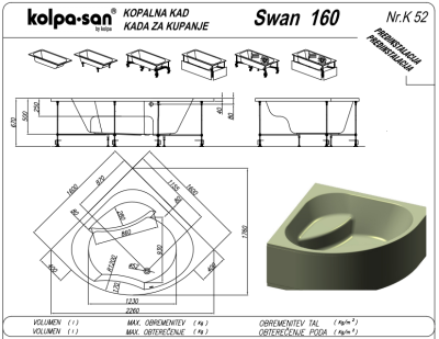 Акриловая ванна Kolpa San Swan 160x160 Basis