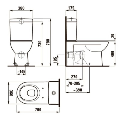 Чаша унитаза-компакта Laufen Pro 8.2495.8 без бачка и сиденья