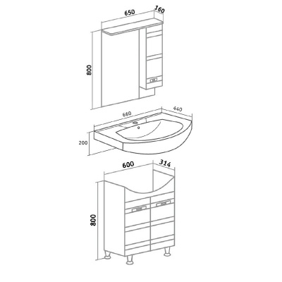 Мебель для ванной Runo Турин 65 Белая