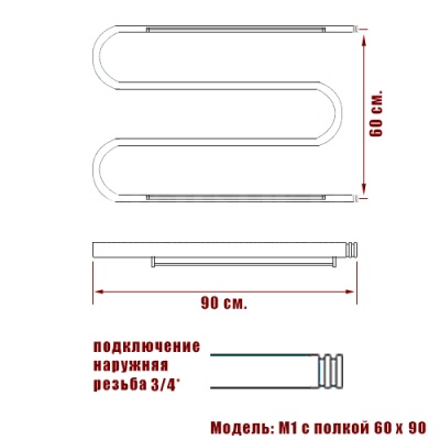 Водяной полотенцесушитель Ника Simple М1/СП 3/4 60x90 с полкой Хром