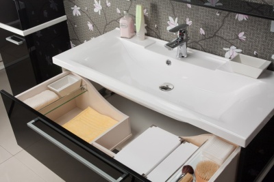 Тумба под раковину Акватон Турин 100 1A121701TU950 Черная глянцевая с белыми панелями