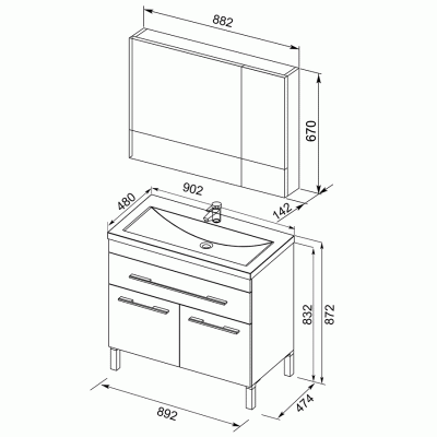 Комплект мебели для ванной Aquanet Верона 90 230314 Белый