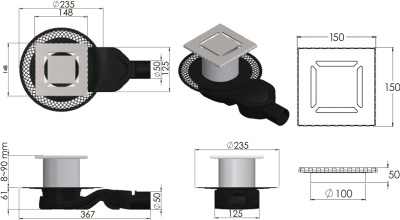 Душевой трап Berges Wasserhaus Platz Norma 150x150 090159 с решеткой Матовый хром