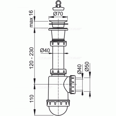 Сифон для кухонной мойки Alcaplast A442-DN50/40 Белый