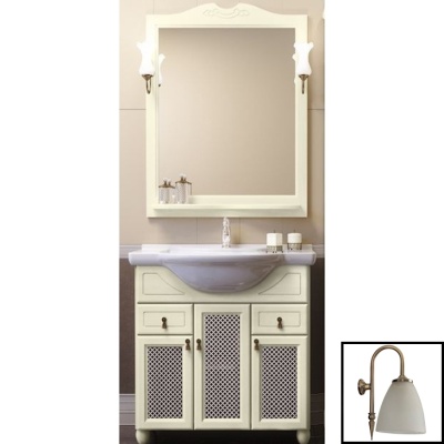 Комплект мебели для ванной Opadiris Тибет 70 с решеткой Слоновая кость со светильником Изабель Бронза