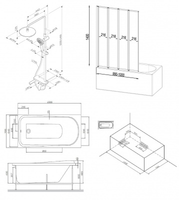 Комплект акриловой ванны со шторкой и душевой системой AM.PM Like 170x70 W80ASET-170SL без гидромассажа