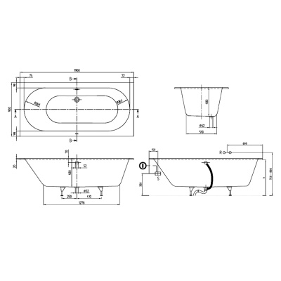 Квариловая ванна Villeroy&Boch Oberon 190x90 Белый альпин