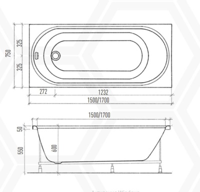 Акриловая ванна Eurolux Bath Oberony 170х75 E1017075025 без гидромассажа