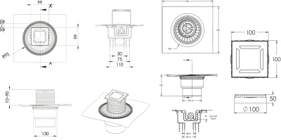 Душевой трап Berges Wasserhaus Zentrum Uno 100x100 090471 с решеткой Матовый хром