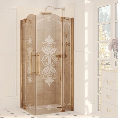 Душевой уголок Huppe Studio Victorian SV0102.031.344 Бронзовый профиль, матовое стекло с декором