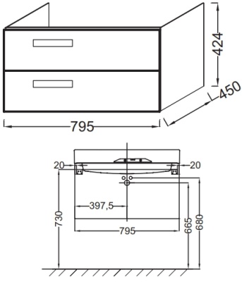 Тумба под раковину Jacob Delafon Rythmik 80 EB1303-E70 подвесная Арлингтонский дуб