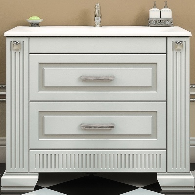 Тумба под раковину Opadiris Оникс 100 Z0000005573 Белая глянцевая с серебристой патиной